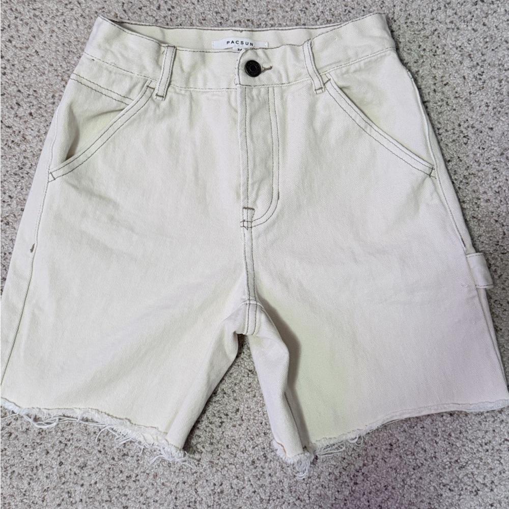 PacSun Women’s Off-White Cream Denim Jean High Waisted Button Fly Shorts
